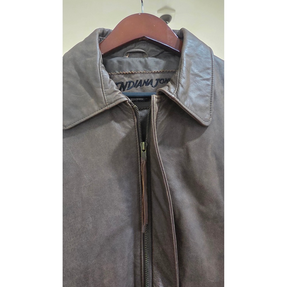 Indiana Jones Lucasfilm Mens Brown Leather Jacket Large Distressed Flight Coat - Picture 2 of 5